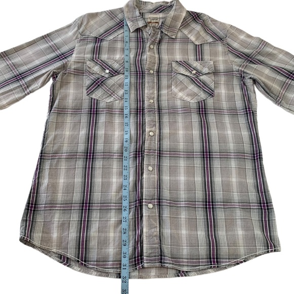 Levi Strauss & Co Pearl Snap Shirt Mens Size L Long Sleeve Pockets Purple Plaid - Picture 10 of 11